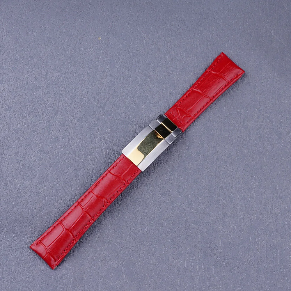 

New Style For OYSTER GMT SKX Black BAY Watch Band 20mm Red Leather Strap with Middle Polish/Milddle Gold/Silver Brush Clasp