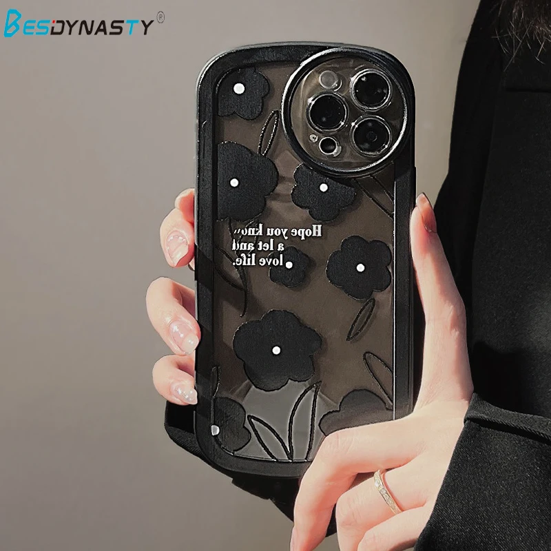 

BESD Luxury glossy cool black flowers art Retro Phone Case For iPhone 11 Pro Max Case Cover Simple black flower funda iphone 11