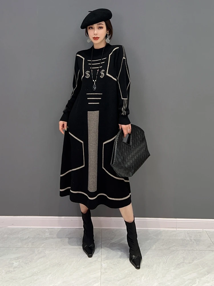 

SuperAen 2022 Winter New Korean Fashion Knitted Sweater Dress Loose Casual Knitting Women's Dress