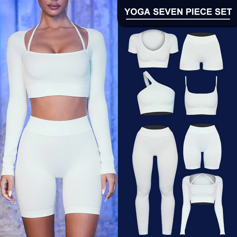 

WANYUCL Ribbed Seamless Yoga Set Crop Top Shorts Women Shirt Leggings Outfit Workout Fitness Wear Gym Suit Sport Sets Clothes