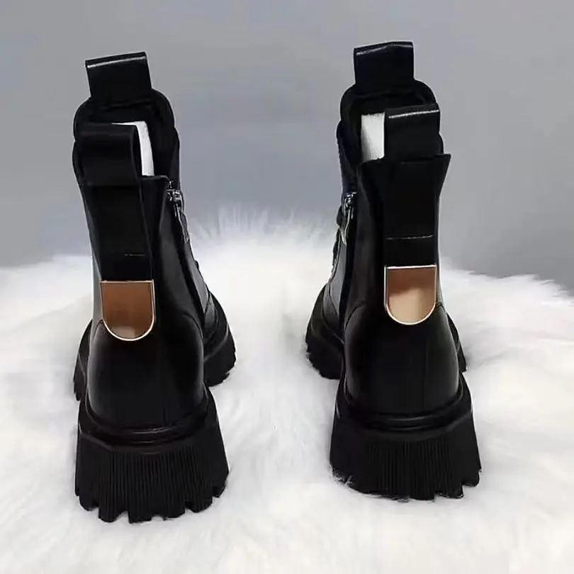 

Boots Woman Winter 2022 New In Punk Booties Genuine Leather and Fur Gothic Y2k Padded Martin Boot Chelsea Half Shoes for Women