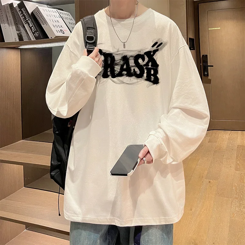 Модная брендовая осенняя мужская футболка с длинным рукавом из чистого хлопка