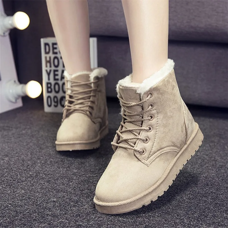 

2023 Warm Women's Winter Snow Boots Plus Size Thick Sole Lace Up Women's Shoes New Herd Leather Suede Boots Large Size 35-43