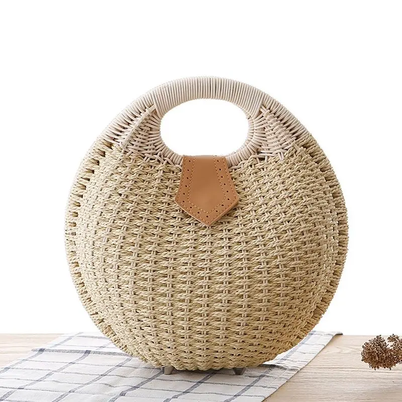 

Summer New Fashion Shell Handbag Personalized Fashion Simple Cane Woven Bag Handmade Cane Straw Woven Hollow Woven Women's Bag