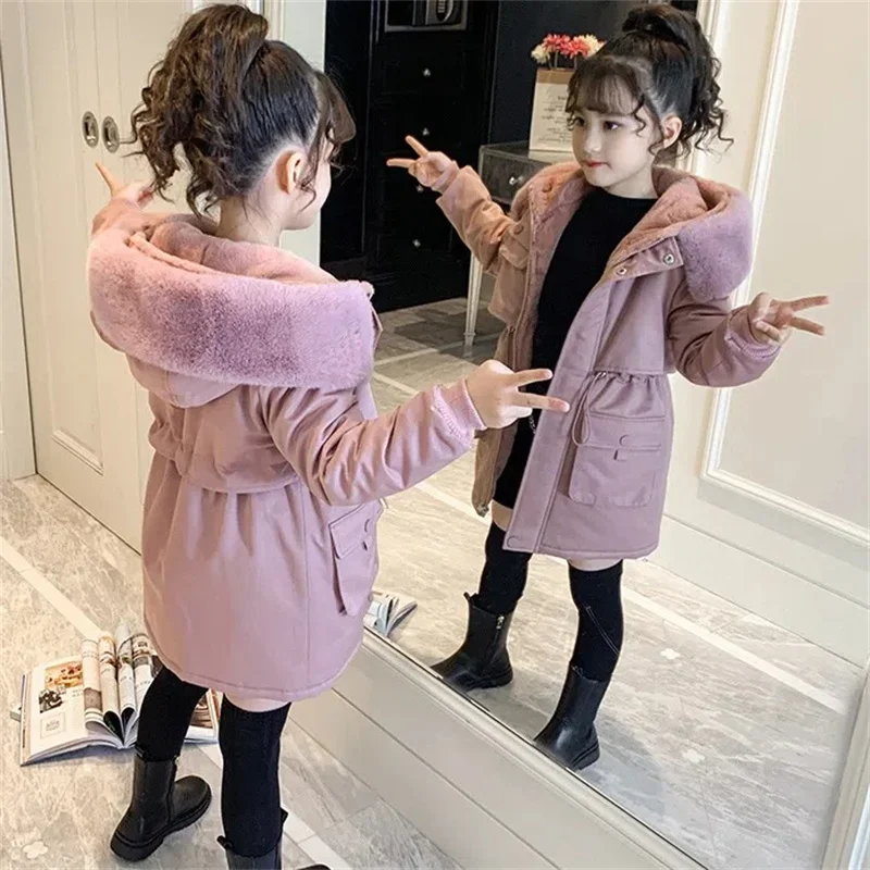 

Girls Coat Jacket Cotton Windproof Outwear 2023 Princess Warm Thicken Velvet Winter Skiwear Children's Clothing