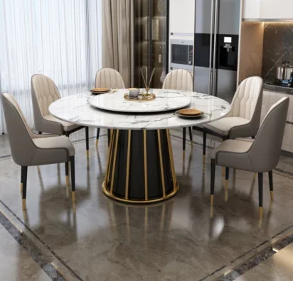 Фото # Nordic Esstisch Basis Marmorplatte Möbel Sinter stein Edelstahl для Wohnzimmer Hotel №4