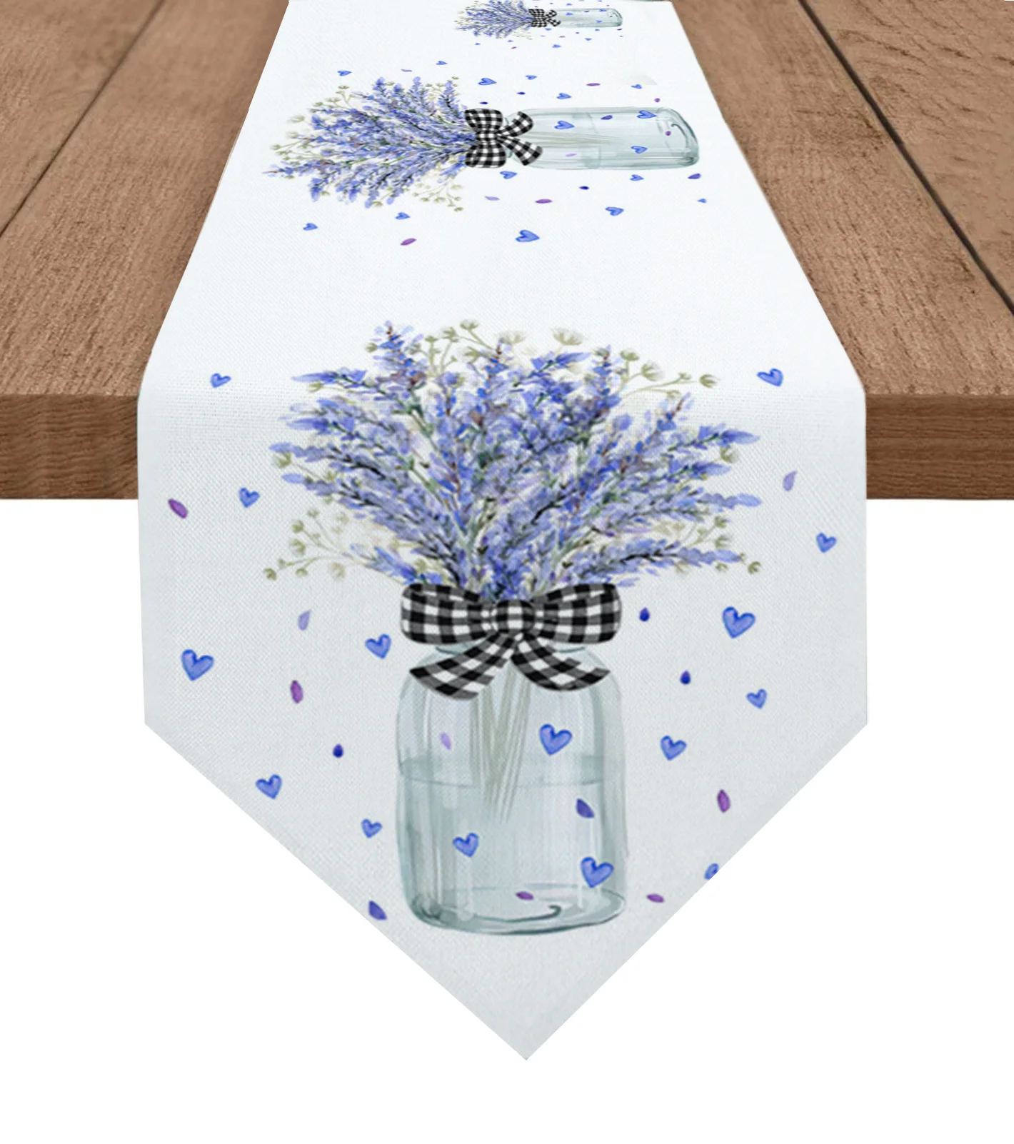 

Lavender Flowers Watercolor Bottle Plaid Table Runners Holiday Wedding Decor Dinning Table Cover Home Decorations Table Cloth