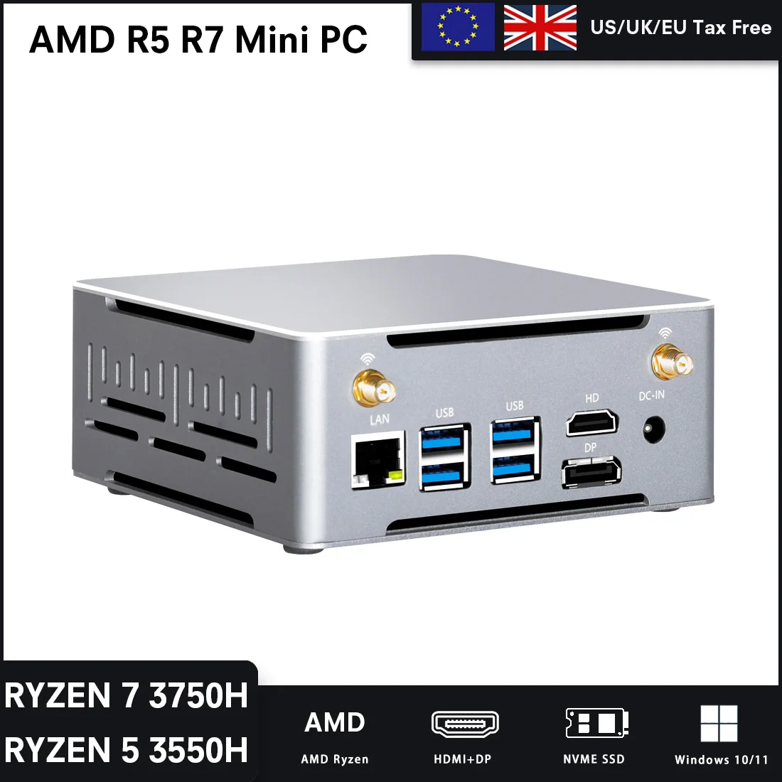 

NUC AMD Ryzen 7 3750H R5 3550H Vega Графический мини-ПК 2 * DDR4 NVMe SSD Настольный игровой компьютер Windows 11 10 Pro 3x4K HTPC WiFi BT