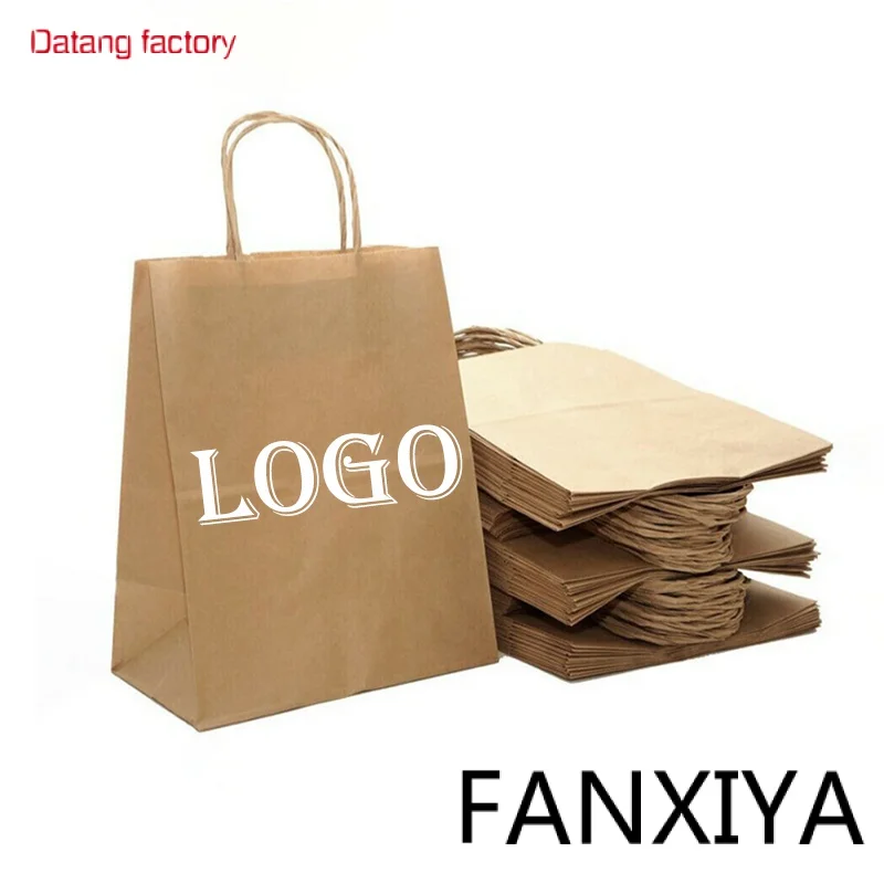 

Packaging Size Strong Carry Packing Food Takeaway Bags Retail Handles Print Small Shopping Custom Your Own Logo Kraft Paper Bag