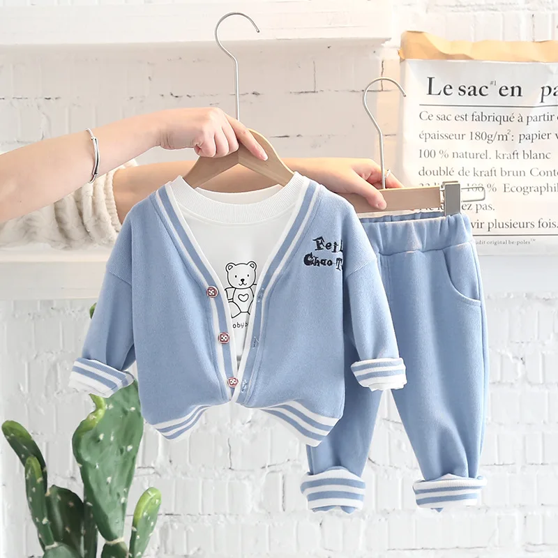 

Children Clothing Baby Boys cute bear suits letter coat+ white T-shirt+Pants 3Pcs Outfit new Autumn Spring toddler girl Clothes