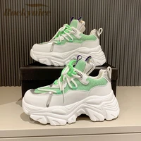 women chunky platform mesh sneakers new 2022 ulzzang breathable trainers lace up vulcanized shoes female dad casual sports shoes