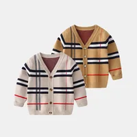 Autumn Winter Top Long Sleeve Plaid Sweater Fashion Knitted Gentleman Knitted Outwear Toddler Kids Boys ClothesWarm Pullover