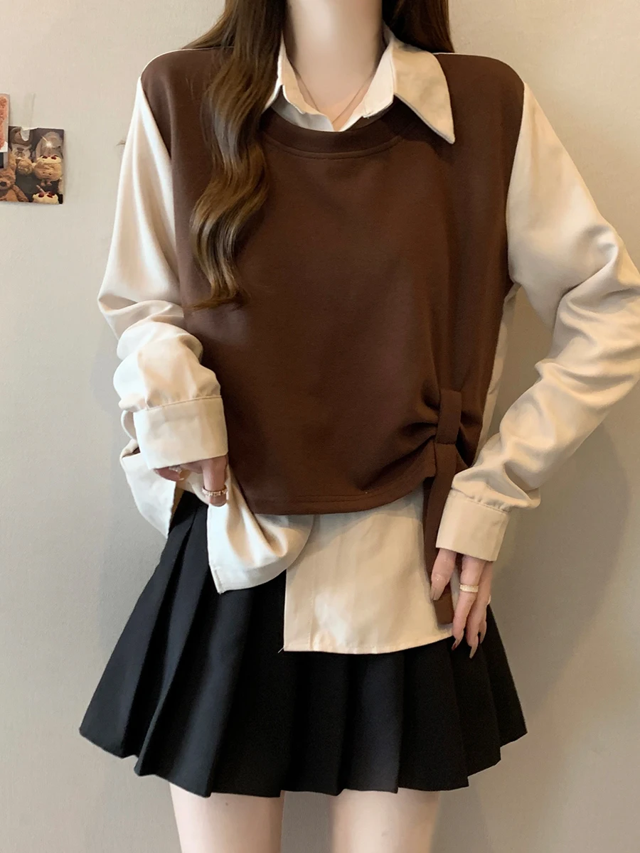 Большие размеры французские рубашки в стиле ретро искусственные из двух