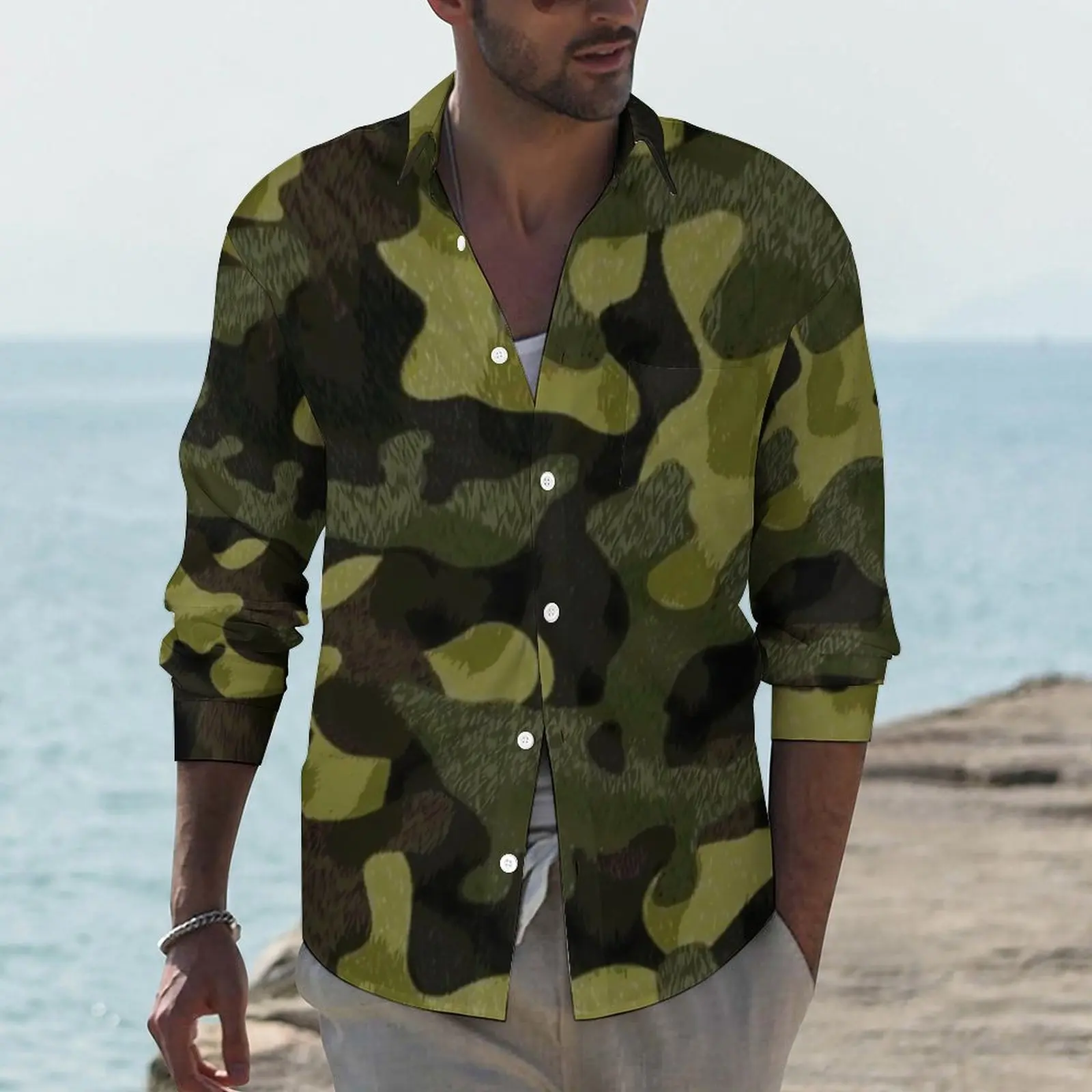 

Рубашка в стиле Харадзюку с леопардовым принтом и длинным рукавом