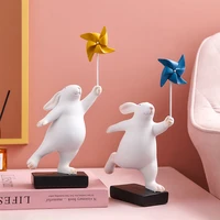 windmill rabbit statues and sculptures miniatures living room home decoration animal statue room decoration childrens gifts