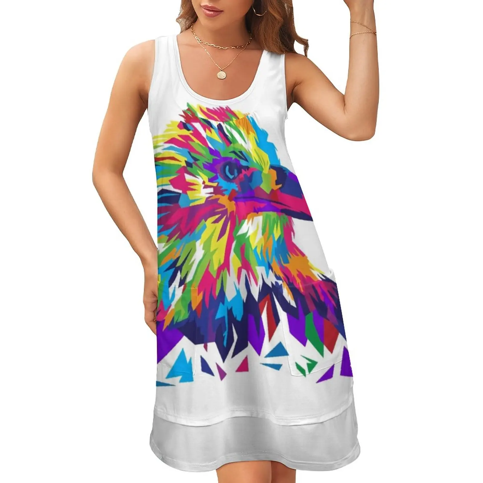 

Eagle Dress Colorful Eagle Art Modern Dresses Ladies Sleeveless Street Wear Tank Dress Daily Printed Oversize Vestidos