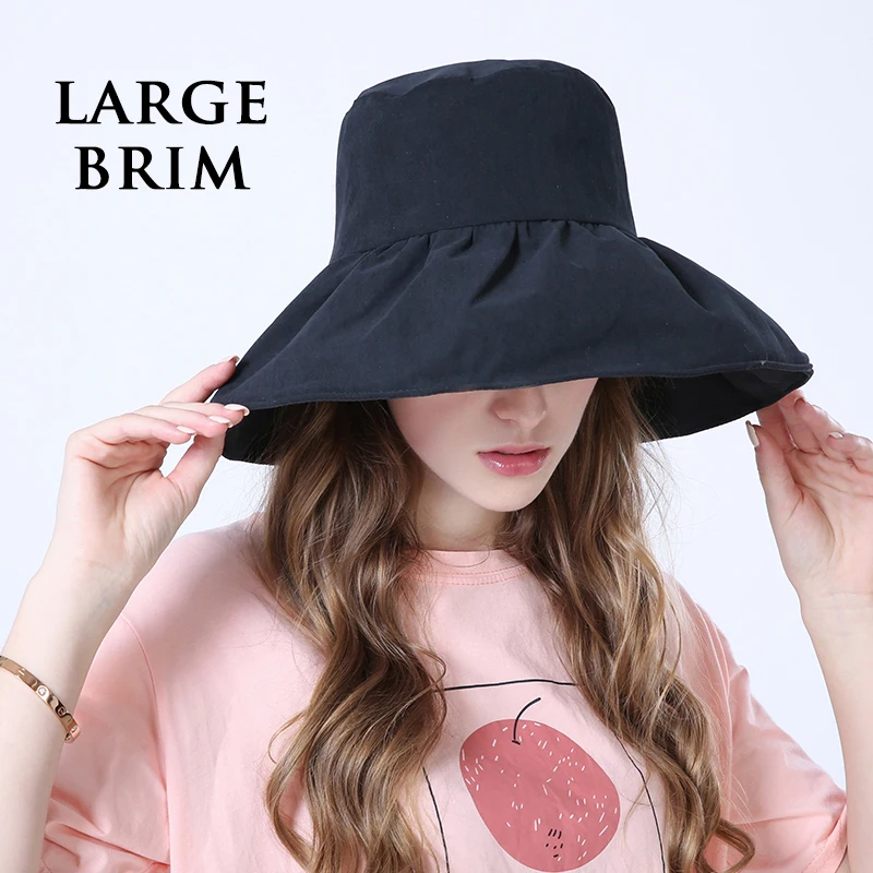 

Women's Summer UV Protection Fisherman Cap Fashion Ladies Outdoor Wide Brim Bucket Hat Girl Casual Solid Color Bob Panama Hats