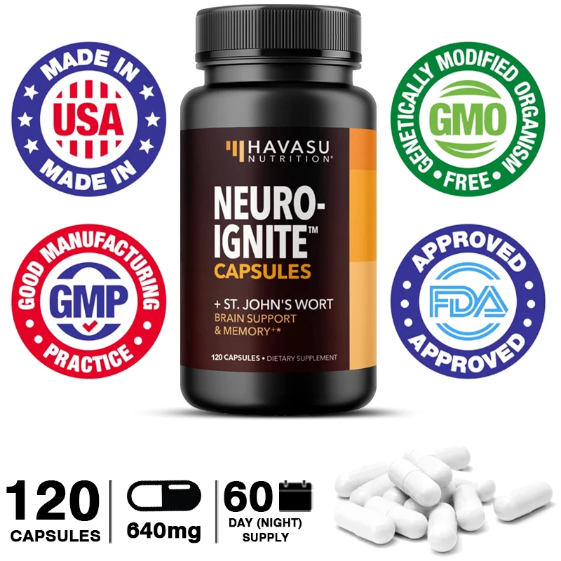 

Brain Booster, with St. John's Wort, Ginkgo Biloba, Boosts Focus, Memory and Clarity, Brain Power Nutrition Capsules