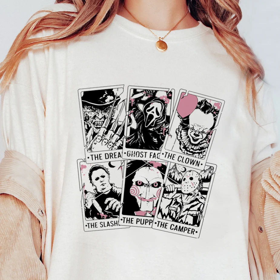 

2023 T-shirt Fashion Versatile Retro Short Sleeve Halloween Style Women's Pattern Summer Basic T-shirt Top Printed