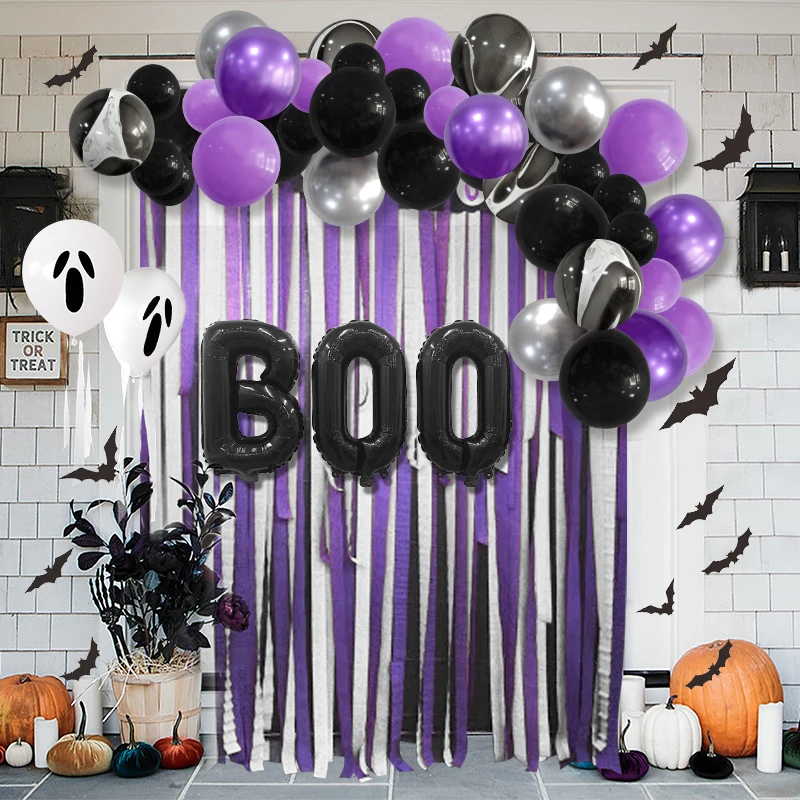 

New Halloween Purple Black Theme Party Balloon Chain Halloween Party Decoration Ghost Festival Bat Spider Web Balloon Set