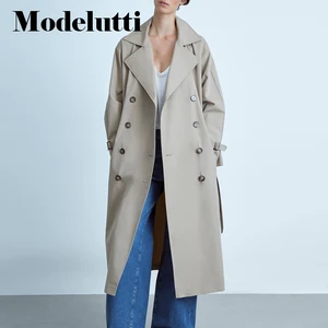 Modelutti 2022 New Spring Autumn Double-breasted Trench Coat Belt Women Fashion Loose Solid Simple C in India