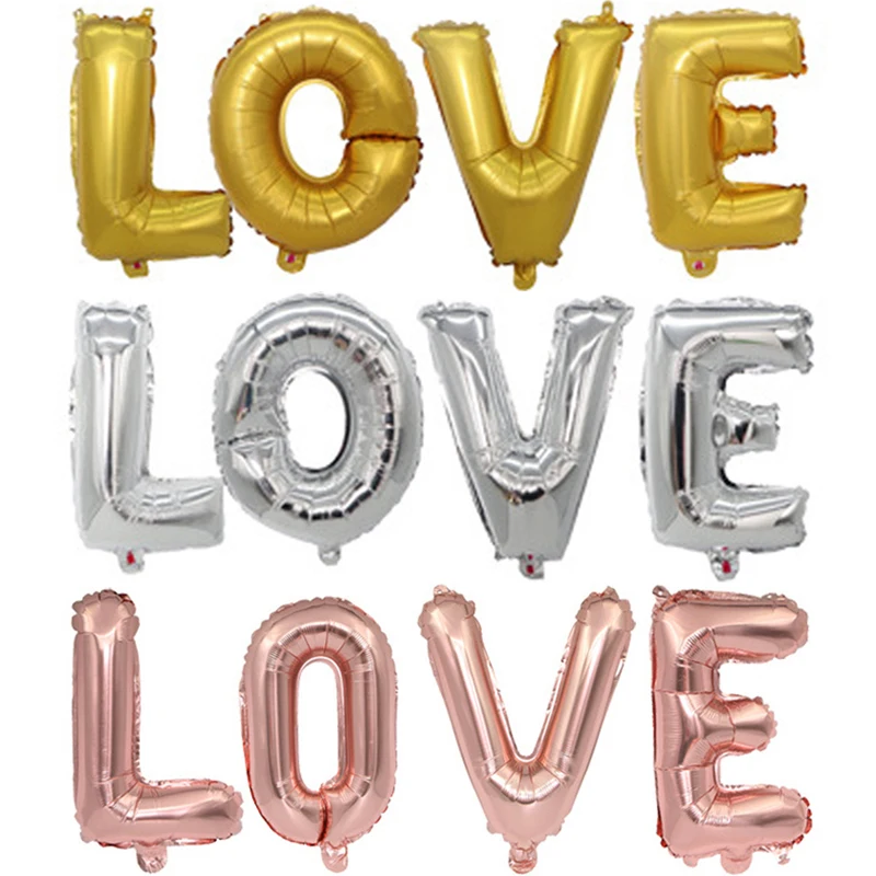 

4pcs Rose Gold Silver Love Letter Foil Balloons Helium Ballons Wedding Party Decorations Valentine's Day Anniversary Air Globos