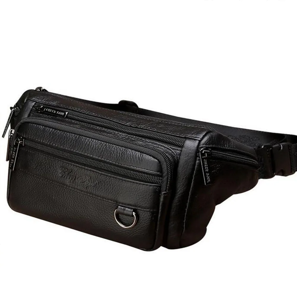 Male Fanny Pack Mens Shoulder Cross Body  Genuine Leather Waist Bag Outdoor Sport Travel Hiking Cowhide Sling Chest Bags