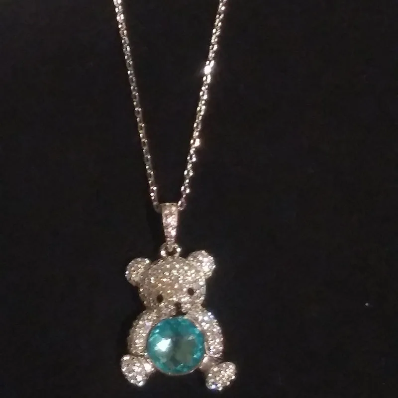 Ожерелье с медведем Дамы Синий Зеленый Кулон Личность Мода Сладкие