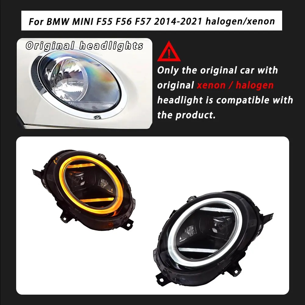 

Для BMW Mini F55 F56 F57 2014-2021 фары в сборе, светодиодные передние фары автомобиля, указатели поворота, аксессуары для автомобильных ламп