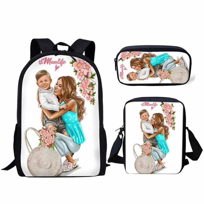 

Trendy Super Mom Life Daughter 3D Print 3pcs/Set pupil School Bags Laptop Daypack Backpack Inclined shoulder bag Pencil Case