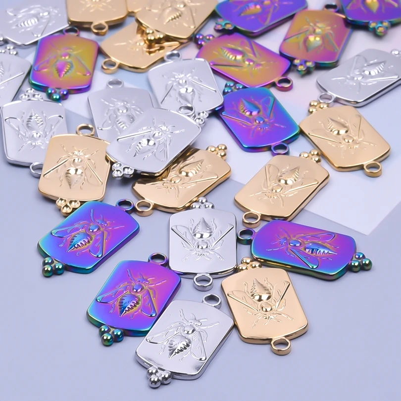 

Punk Hangtag Bee Pendant No fade Steel Charms Handmade Trend Earring for Men Jewelry Supplies acero inoxidable joyeria mujer
