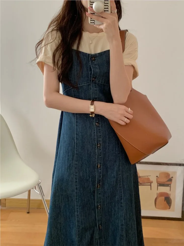 Джинсовое летнее платье без рукавов женские Модные приталенные платья в стиле