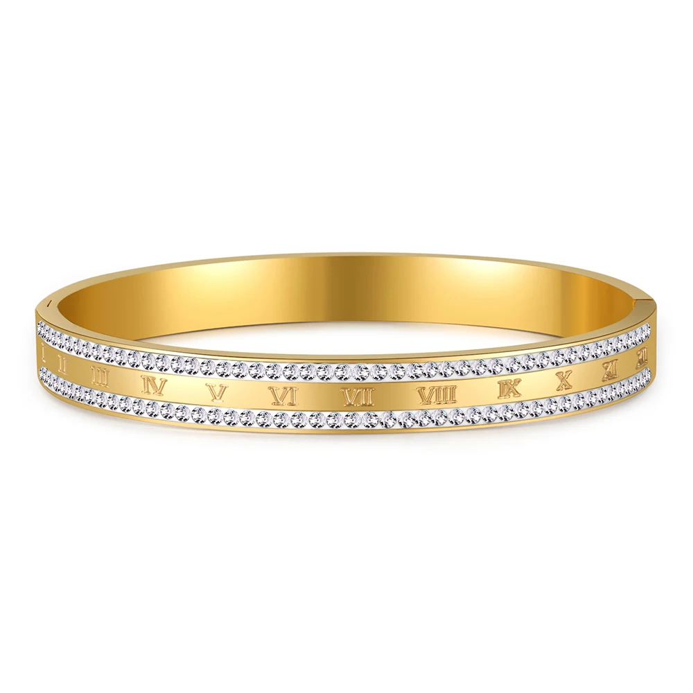 

No Fade Color Crystal Roman Numerals Bangle For Women High Quality Fashion Unisex Trendy Casual Bracelets Jewerly Wholesale