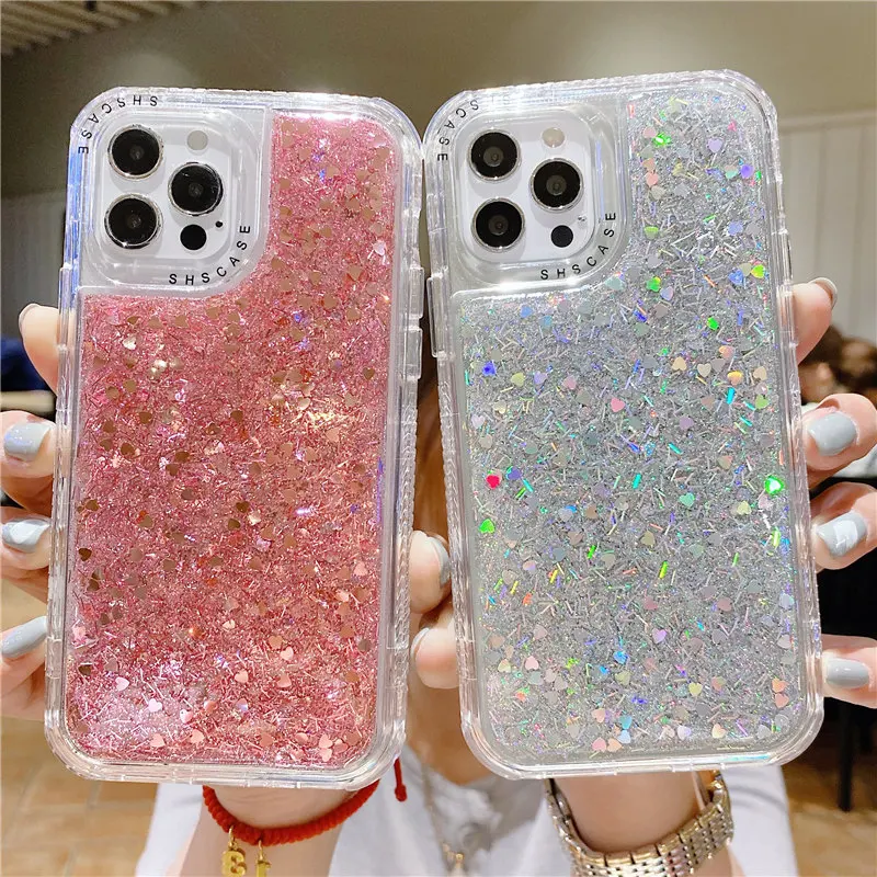 

Glitter Sequins Phone Case For iPhone 13 11 12 Pro Max XR XS Max X 7 8 Plus 12 Mini 11Pro Shockproof Bumper Silicone Back Cover