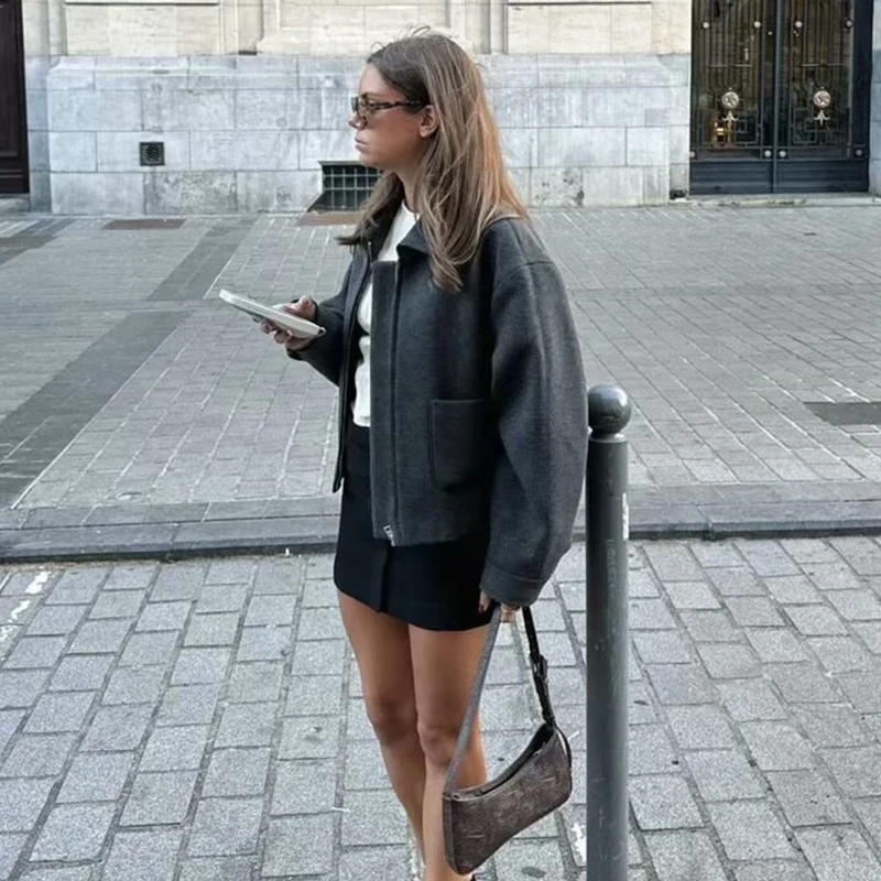 Зимнее пальто TRAF женские куртки 2024 новые шикарные свободные теплые с лацканами