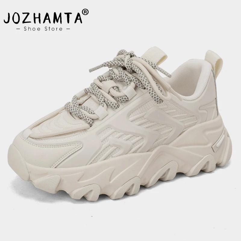 

Кроссовки JOZHAMTA женские на платформе, Повседневные Дышащие туфли на высоком каблуке, со шнуровкой, Роскошные, размер 35-39, весна 2023