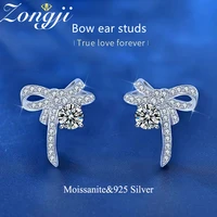original jewelry earrings simple and exquisite earrings girls 925 silver needle temperament 100 moissanite diamond bow earrings