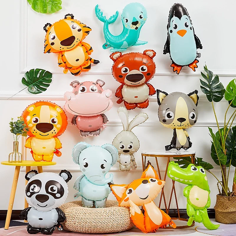 

1pcs Cartoon Animal Balloons Brown Bear Rabbit Panda Elephant Tiger Lion Aluminum Foil Balloon Zoo Party Children's Toy