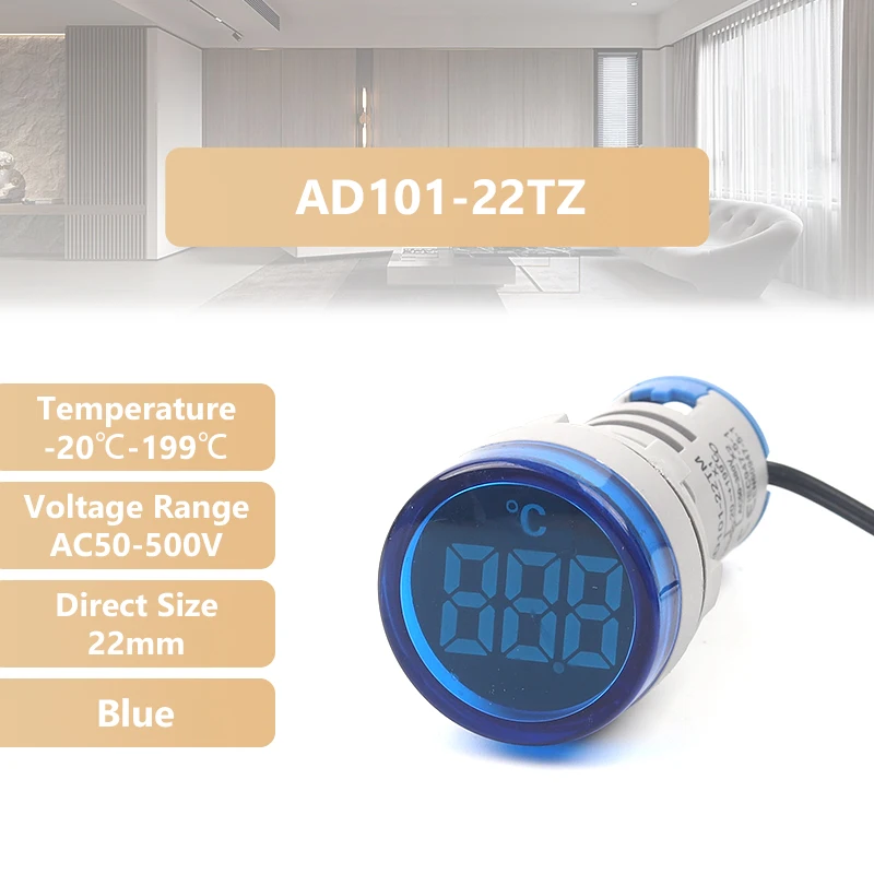 

Круглый/квадратный цифровой светодиодный термометр 22 мм, лампа дисплея, панель монитора, диапазон измерения -20-199 по Цельсию с датчиком температуры