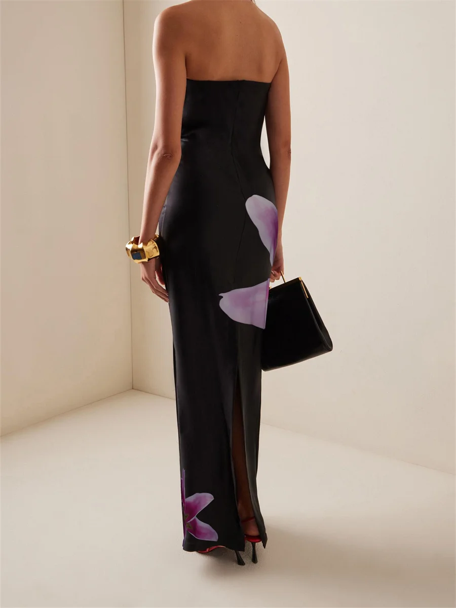 Женское винтажное платье без бретелек облегающее длинное платье-бандо с