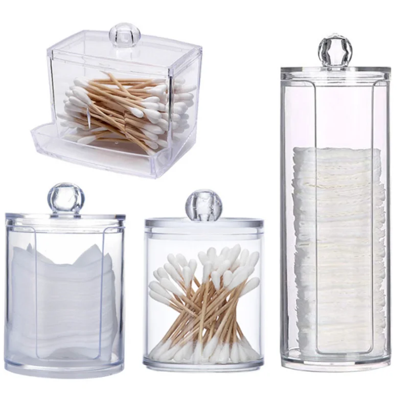 

Plastic Round Container Transparent Cotton Box Makeup Remover Cotton Storage Box Cotton Swab Storage Tank Storage Organizer