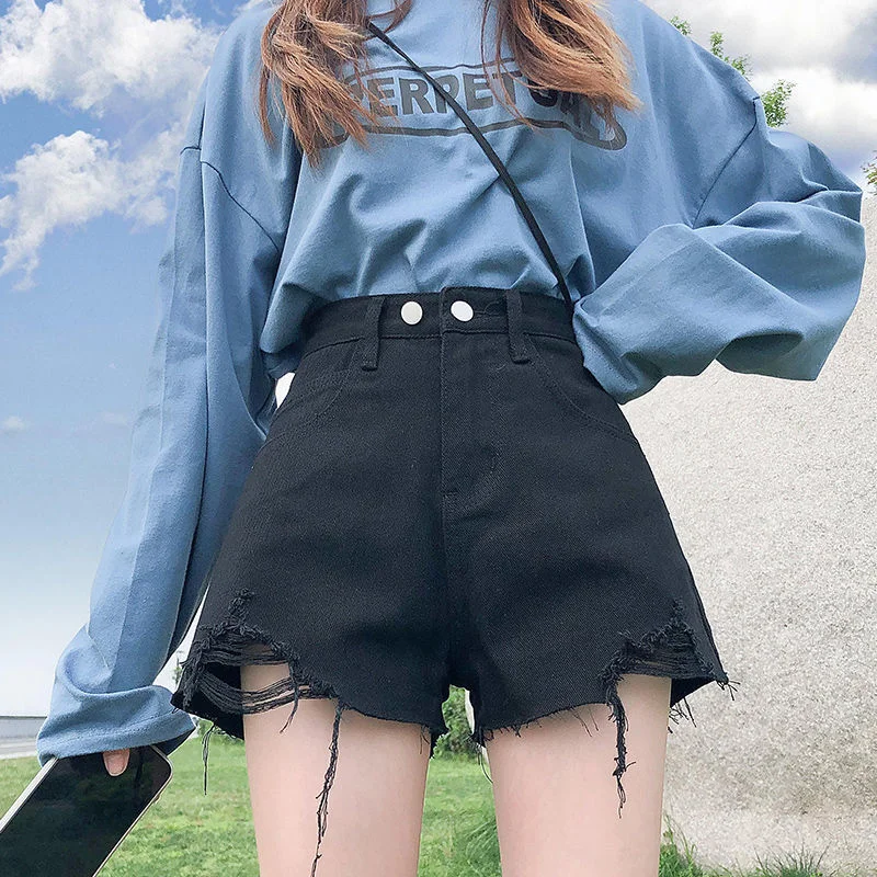 Anime Women's Denim Shorts Ripped Sexy Jeans Booty Cute Tight Print Kawaii Skinny Short Pants for Woman To Wear Mini Graphic XL