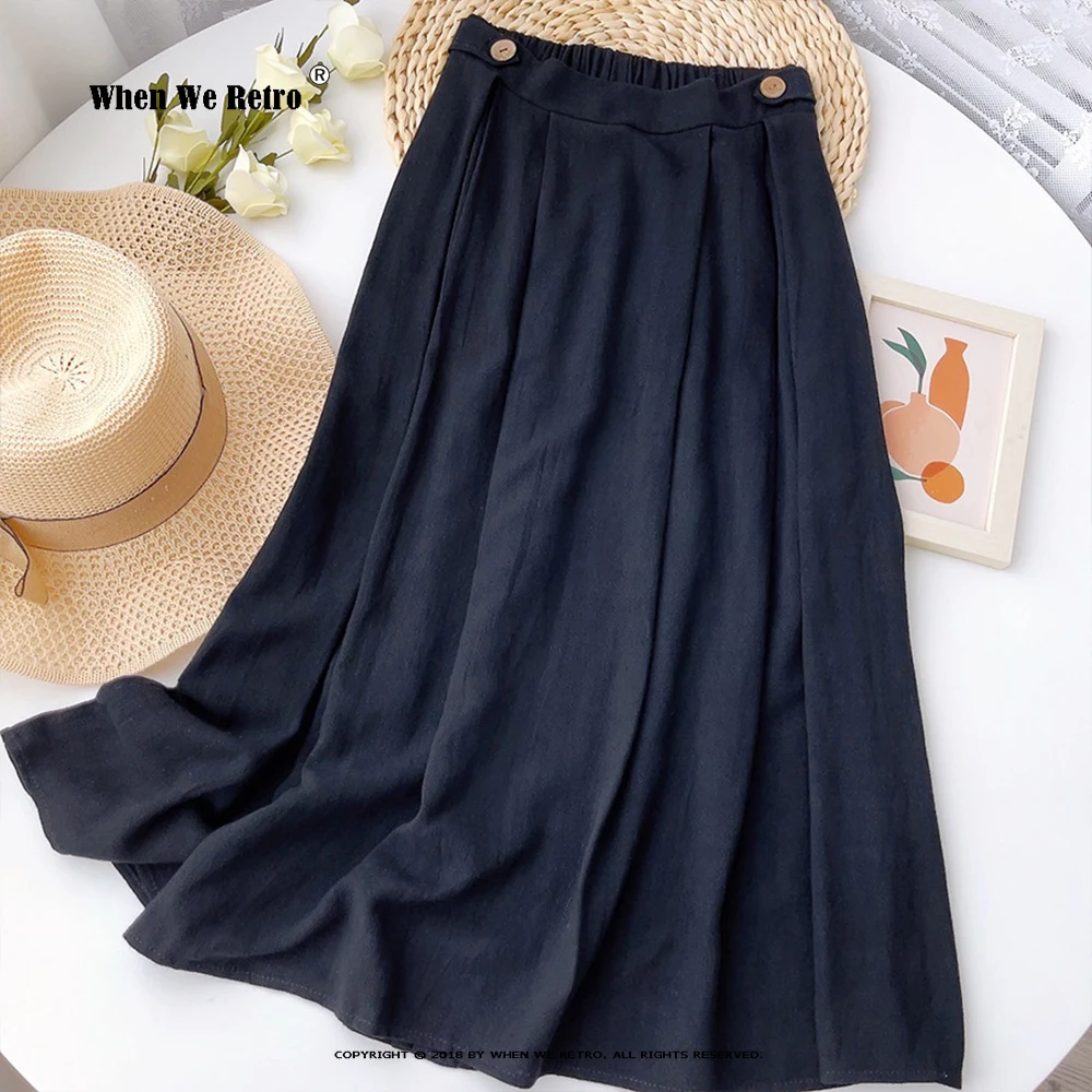 

Дышащая удобная повседневная юбка из хлопка и льна VD3067, черная, абрикосовая летняя Юбка-миди для женщин