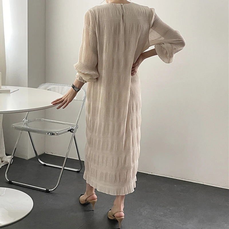 Женское шифоновое платье с круглым вырезом длинным рукавом |