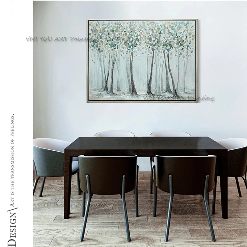 

The Nature Winter Forest Paintings Modern Abstract Art Porch Decor on Canvas Handmade Oil Painting Spring Tree Large-size Mural
