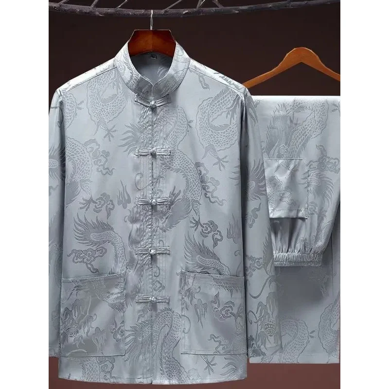 Традиционный китайский стиль костюм с вышивкой дракона Мужская футболка кунг-фу