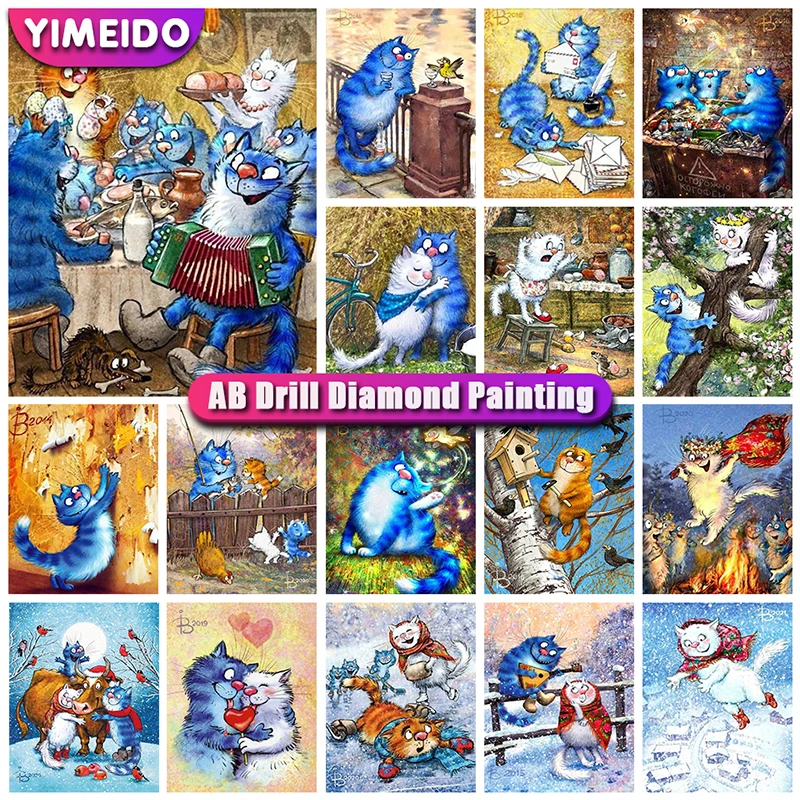 

Алмазная живопись YIMEID AB, мультяшная полноразмерная круглая 5D алмазная вышивка с котом, бриллиантовая мозаика, картина «сделай сам», ручная работа для детей