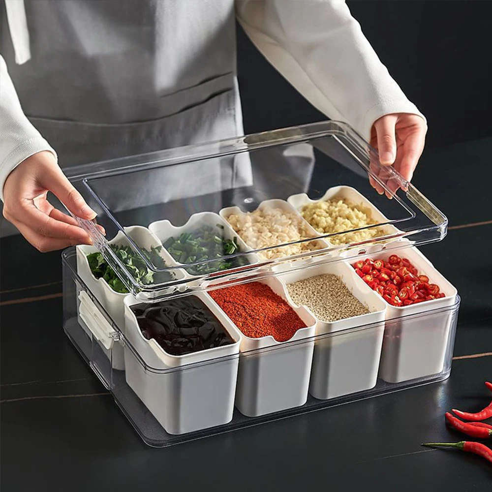 

4/8 Grid Kitchen Storage Box Portable Refrigerator Storage Box Food Vegetable Fruit Storage Compartment Fresh-keeping Organizer