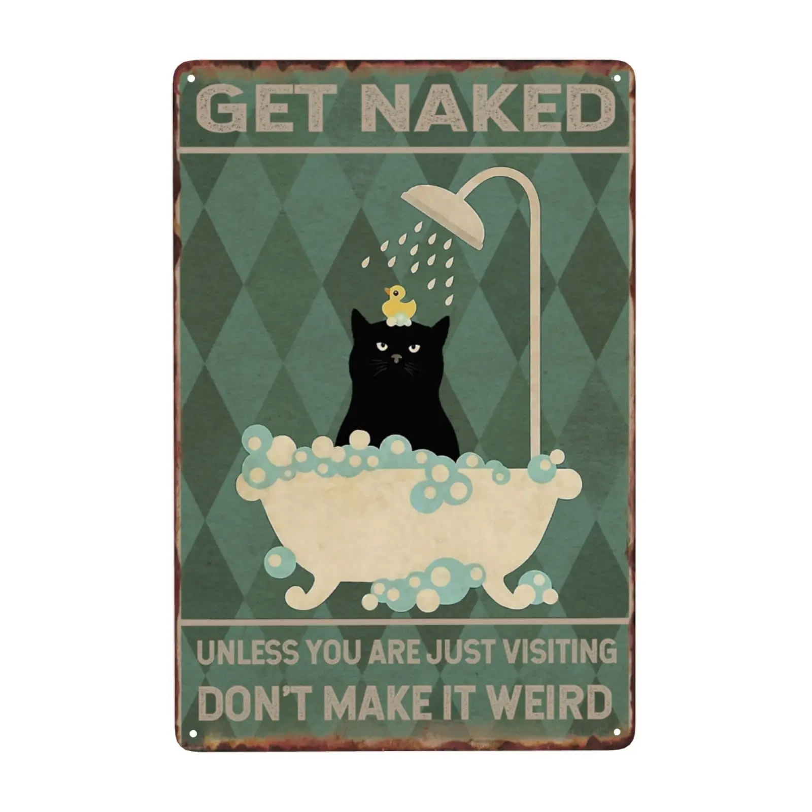 

Bathroom Metal Signs Get Naked Vintage Black Cat Wall Decor for Toilet Home Room Funny Retro Tin Plaque Gift 12"x8" Inch