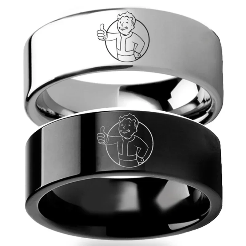 Fallout 4 Vault Boy Vault-Tec Mascot Ring Men 6mm Titanium Stainless Steel Black Lovers Fans Gift Rings Women